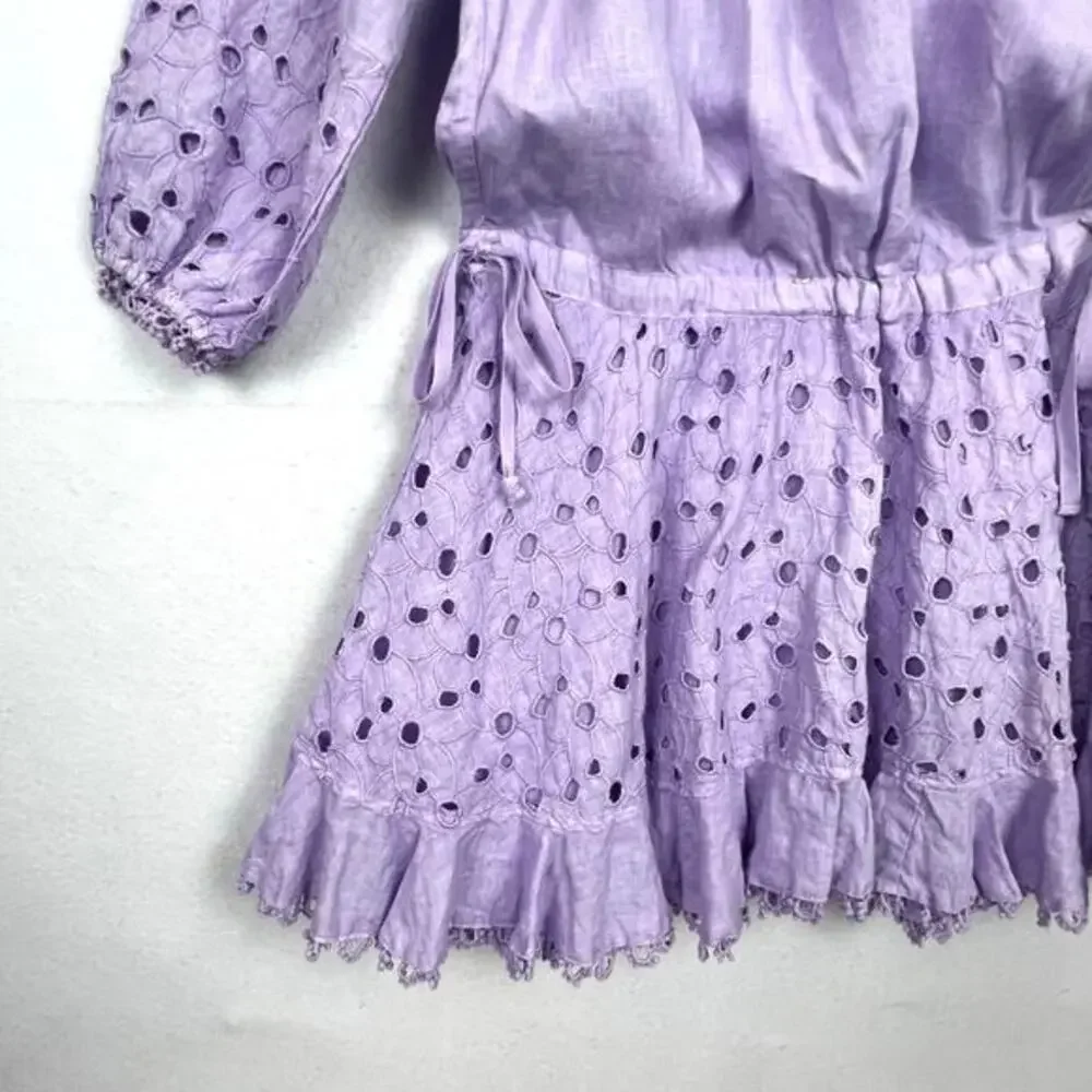 Guess Womens S Mini Dress Lavender Linen Eyelet Embroidered Romantic‎ Fairy